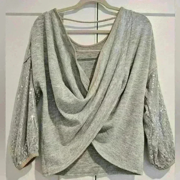 Sequin Sleeve Grey Sweater - Picture 8 of 9